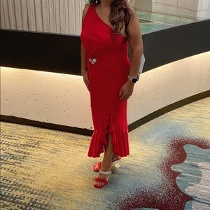 Red one shoulder cocktail red dress